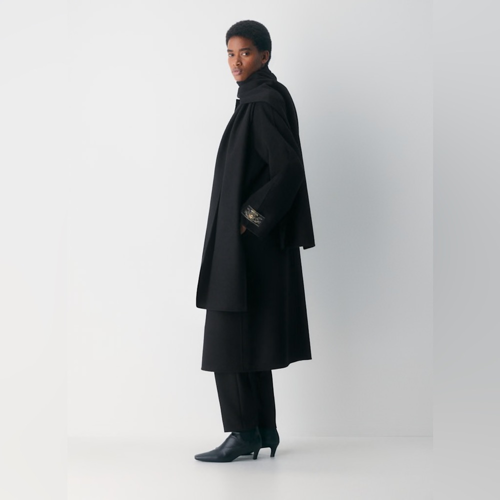 Aritzia Embrace Black Wool Scarf Coat - Picture 3 of 10